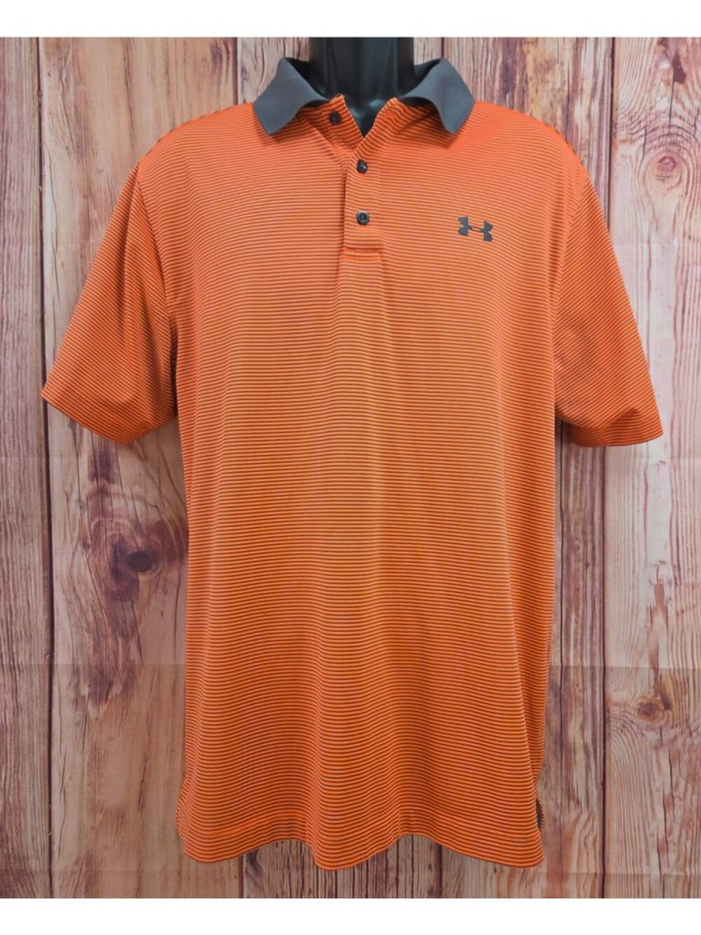 Under Armour HeatGear Orange Gray Striped Polo Large